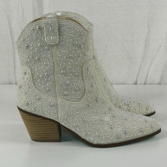 Betsey Johnson Shoes - Betsey Johnson Emory Pearl Rhinestone Western Cowboy Boot Bridal Blue Sole 6.5